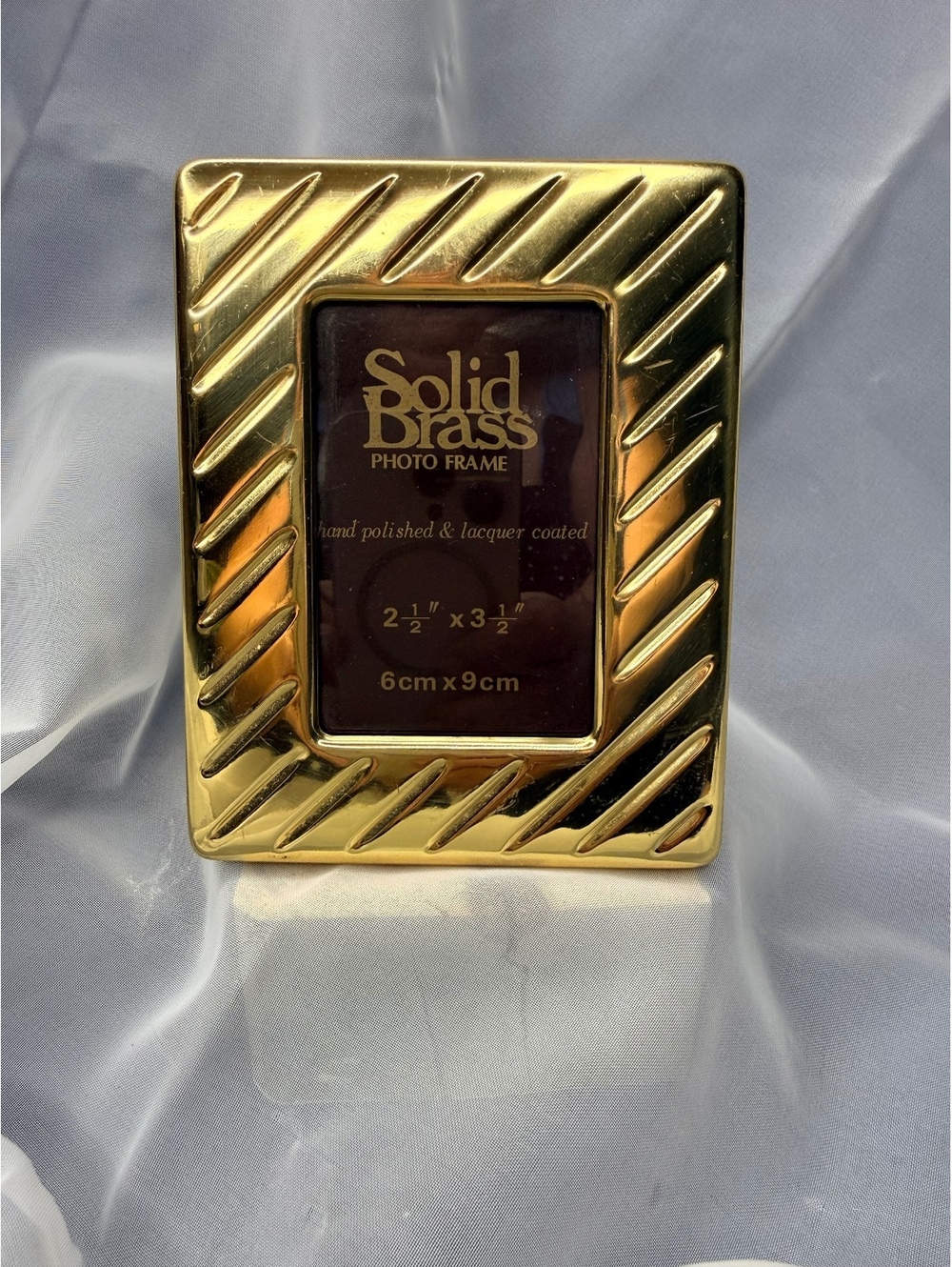 Solid Brass Photo Frame 2.5x3.5 Ribbed Gold Tone Vintage 1980s 1990s Desk Frame